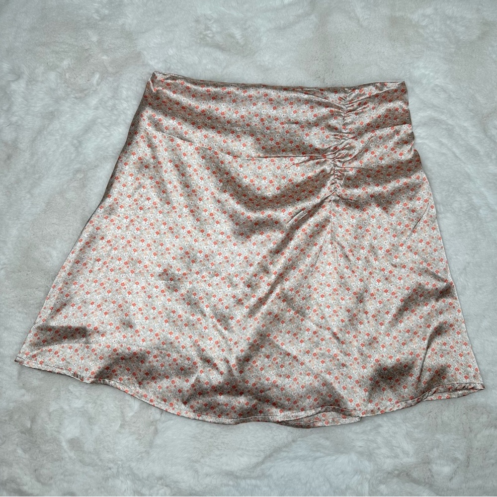 Japna Floral Satin Mini Skirt Orange Medium
